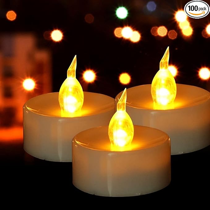 LED Tea Lights Candles- 100PACK Warm Yellow Flameless Candles Realistic and Bright Flickering Long Lasting 200Hours for Holiday Celebration,Party,Home Decoration,Battery Operated