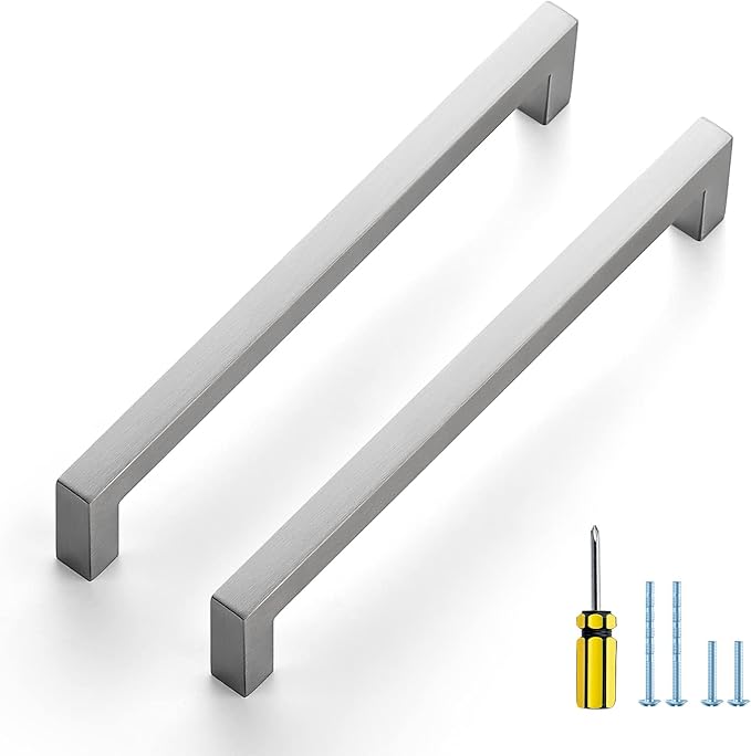 Ravinte 15 Pack Brushed Nickel Kitchen Cabinet Handles 7-1/2 Inch Cabinet Pulls Square Kitchen Hardware for Cabinet Drawer Pulls Drawer Handles Come with Screwdriver