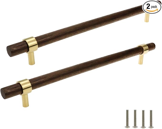 Drawer 11.02"/280mm Pulls Brass Walnut Kitchen Wardrobe Cabinet Hardware Pull Handle Adjustable Hole Distance with Screw, 2Pcs