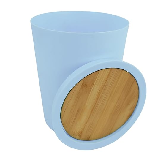 Modern Trash Can with Bamboo Lid, 5 Color Options, 24 cm Height, 19.5 cm Width (Light Blue)
