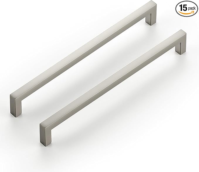 Ravinte 15 Pack Solid 7-1/2 Inch Center to Center Slim Square Bar Drawer Handles - Kitchen Cabinet Hardware Brushed Nickel Pulls