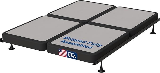 Treaton, 4-Inch Sturdy Wood Box Spring for Mattress Support - Durable and Fully Assembled, Natural Wood Foundation for California King(Fold), Gray