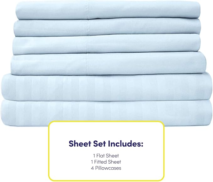 Full Size Bed Sheets - 6 Piece 1500 Supreme Collection Fine Brushed Microfiber Deep Pocket Full Sheet Set Bedding - 2 Extra Pillow Cases, Great Value, Full, Dobby Light Blue
