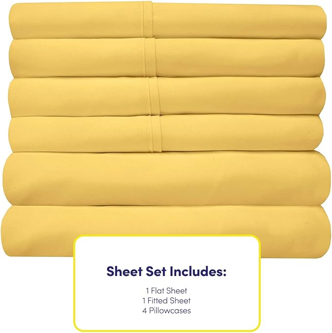 Sweet Home Collection 6 Piece 1500 Supreme Collection Brushed Microfiber Deep Pocket Sheet Set-2 Extra Pillow Cases, Great Value, Rv Short Queen, Yellow
