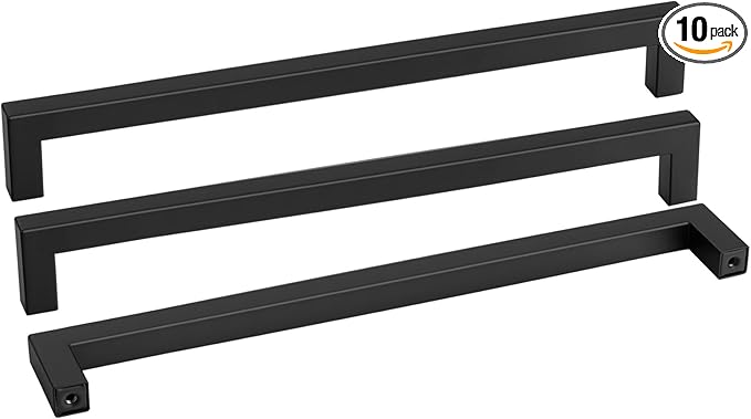 goldenwarm 10 Pack 18 Inch Black Cabinet Handles Matte Black Drawer Pulls Stainless Steel Cabinets Hardware Square Bar Modern for Kitchen Bathroom Cupboard