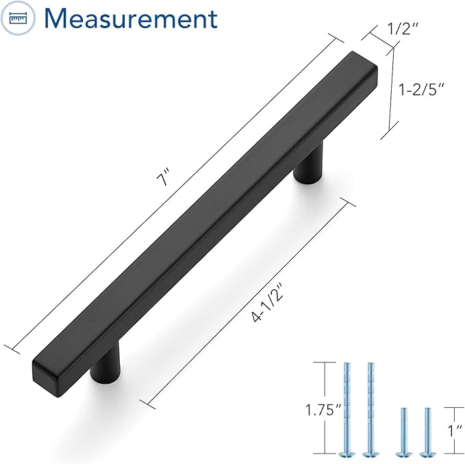 Ravinte Black Cabinet Handles 10 Pack 4-1/2 inch Matte Black Square Cabinet Pulls Kitchen Hardware 7 inch Overall Length Kitchen Drawer Pulls