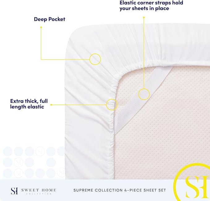 Queen Size Bed Sheets - Breathable Luxury Sheets with Full Elastic & Secure Corner Straps Built In - 1800 Supreme Collection Extra Soft Deep Pocket Bedding Set, Sheet Set, Queen, White