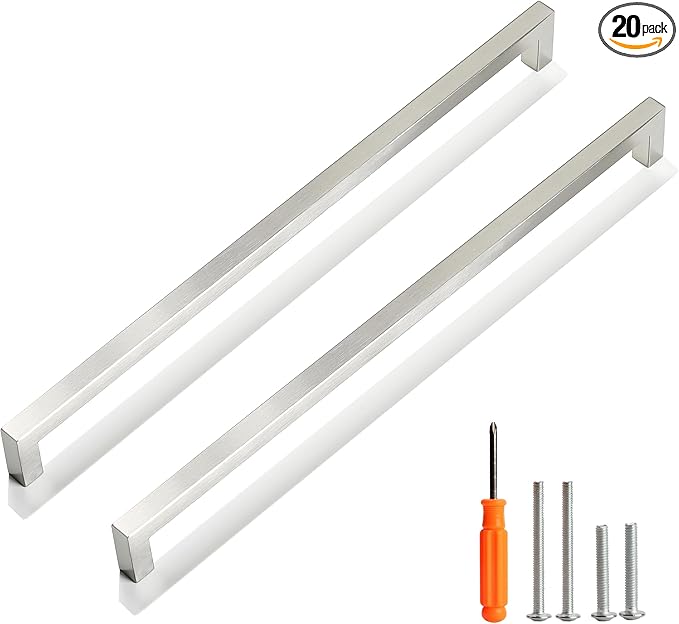 Cabinet Pulls Brushed Nickel Cabinet Handles Square Drawer Pulls, 20 Pack 13-4/5 Inch Stainless Steel Kitchen Door Cupboard Cabinet Handles, Cabinet Hardware Handles, 352mm Hole Centers