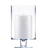 CYS EXCEL Glass Hurricane Pillar Candle Holder (H:10" W:6") | Multiple Size Choices Short Stem Candle Centerpieces | Stemmed Glass Cylinder Candle Vase
