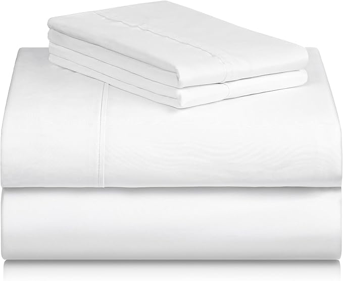 LuxClub 4 PC King Size Sheet Set Bed Sheets Deep Pockets Wrinkle Free Cooling Bed Sheets Machine Washable Hotel Bedding Silky Soft - White King