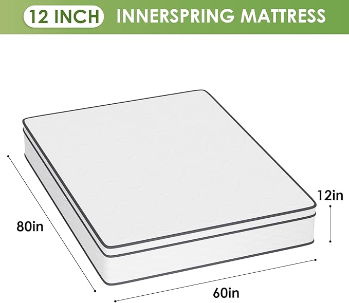 PayLessHere | 12 Inch Queen Mattress | Medium Firm Hybrid Mattress | White | with High-Density Foam and Breathable Cover | Pocket Spring Design, Pressure Relief | Bed in a Box, CertiPUR-US Certified