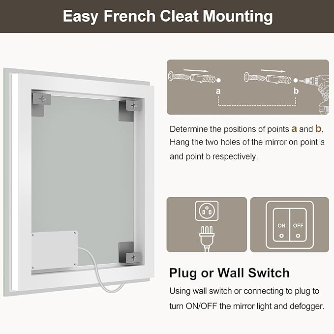 55x36 LED Bathroom Mirror with Lights, Brighter Backlit + Front Lit, Tempered Glass, Dimmable, Multiple Light Modes, Anti-Fog Lighted Bathroom Vanity Mirror for Wall, Memory Function