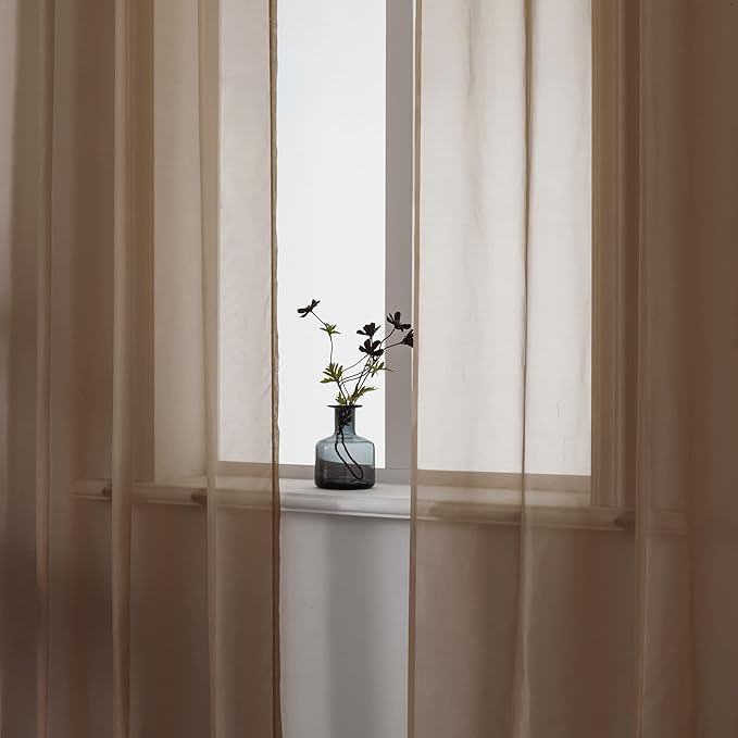 DUALIFE 2 Piece Semi Chocoalate Brown Sheer Curtains 63 inches Long Voile Panels Light Filtering Drapes Grommet Curtain Sheers for Living Room Transparent Bedroom 52x63 Inch Dark Brown