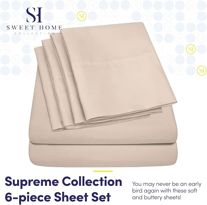 Full Size Bed Sheets - 6 Piece 1500 Supreme Collection Fine Brushed Microfiber Deep Pocket Full Sheet Set Bedding - 2 Extra Pillow Cases, Great Value, Full, Beige