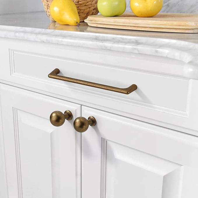Amerdeco 10 Pack Antique Brass Cabinet Pulls 6.3 Inch(160MM) Hole Centers Kitchen Vintage Retro Cabinet Handles Hardware Kitchen Handles for Cabinets Cupboard Handles Drawer Pulls ZH0041