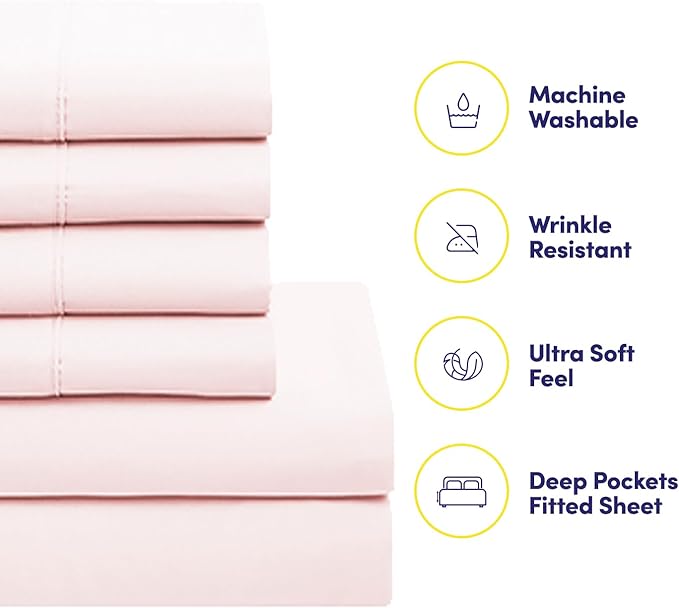 Sweet Home Collection 7 Piece Comforter Set Bag Solid Color All Season Soft Down Alternative Blanket & Luxurious Microfiber Bed Sheets, Pale Pink, Twin XL (Pack of 4)