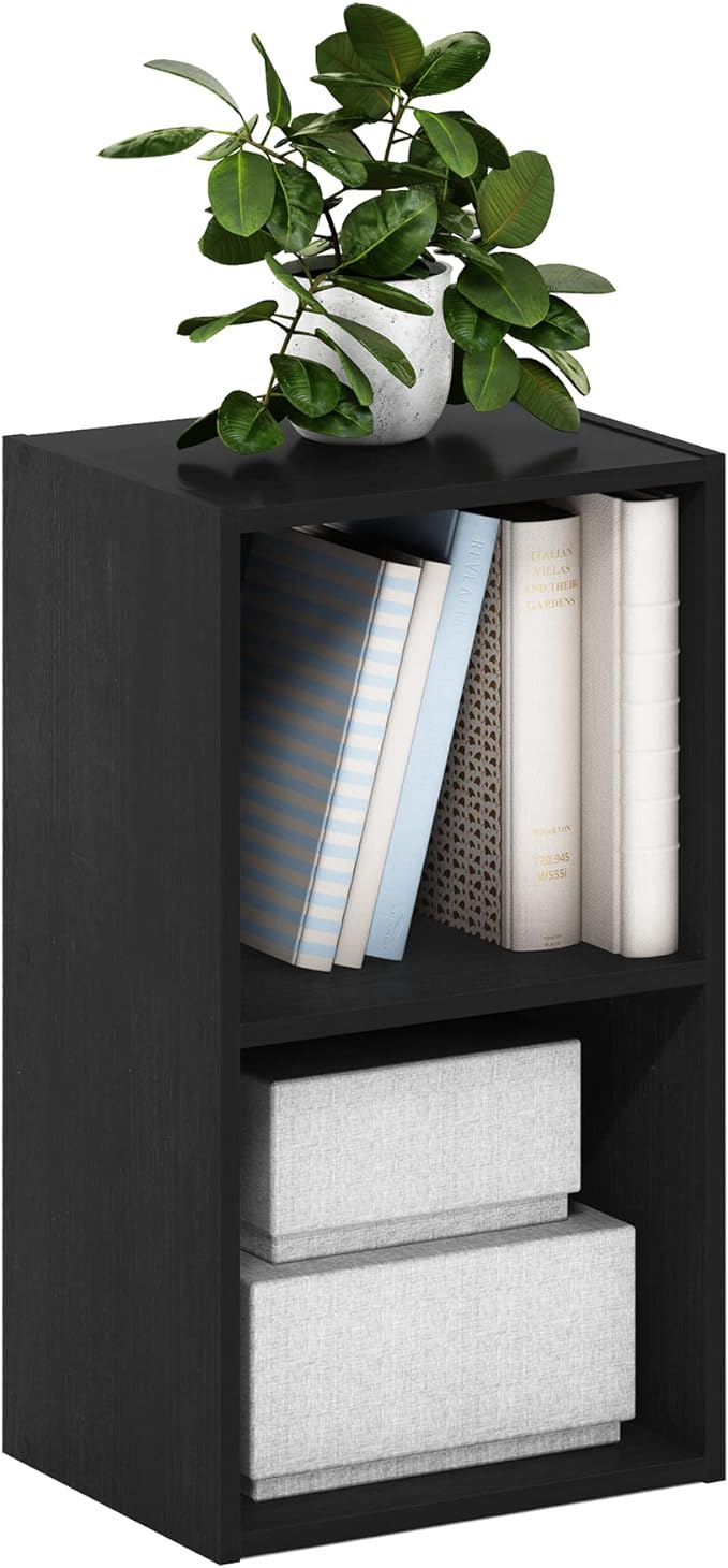 Furinno PASIR Book Shelf, 2-Tier Modern Bookshelf, Open Shelves Bookcase 9" x 12" x 21", for Living Room, Bedroom, Home Office, Blackwood