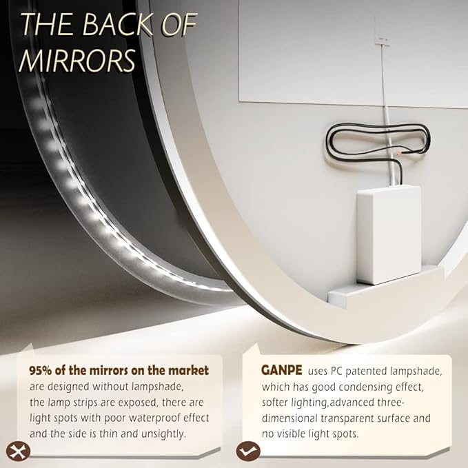 LED Sensor Mirror, Round Human Body Induction, Black Framed Vanity Mirror, Illuminated Dimmable Anti Fog IP44 Waterproof Wall Mounted Mirror (32" L x 32" W)