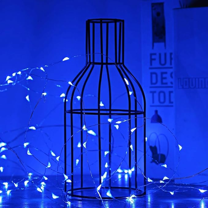Sanniu Led Fairy Lights Battery Operated, 1 Pack Mini Battery Powered Copper Wire Starry String Lights for Christmas, Parties, Wedding, Bedroom, Patio, Indoor, Home Decoration (5m/16ft Blue)