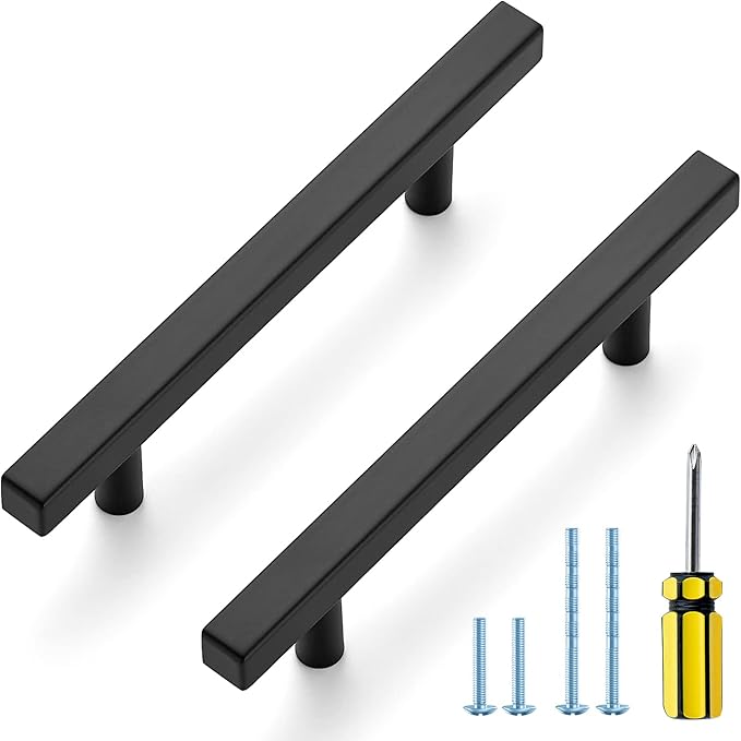 Ravinte Black Cabinet Handles 25 Pack 4 inch Matte Black Square Cabinet Pulls Kitchen Hardware 6-3/8 Inch Overall Length Kitchen Drawer Pulls