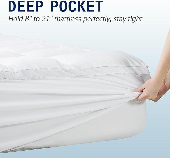 SOPAT Mattress Topper Queen Size Extra Thick Mattress Pad 8-21" Deep Pocket Soft Down Alternative Fill Mattress Protector Pillow Top Mattress Cover (60x80 Inches, White)