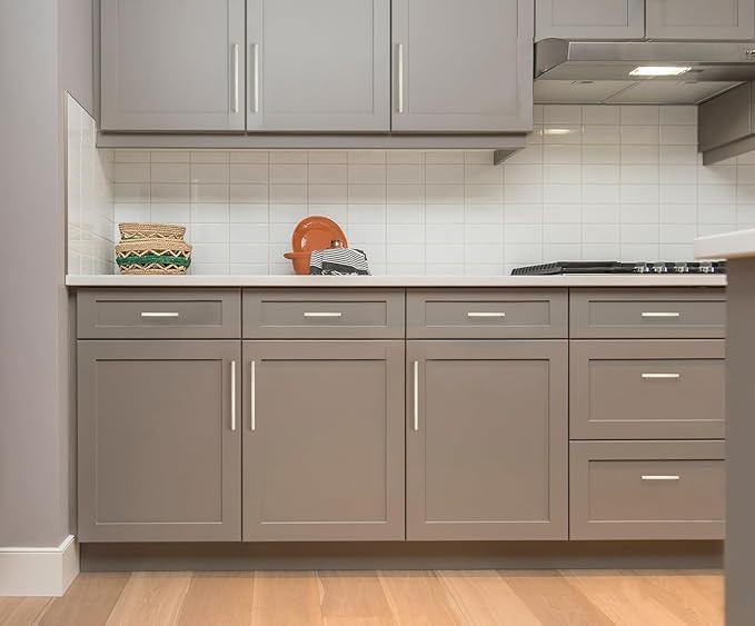 Ravinte 15 Pack Solid 6-1/4 Inch Center to Center Slim Square Bar Drawer Handles Cabinet Hardware - Brushed Nickel Kitchen Pulls