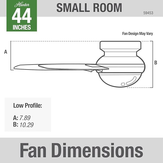 Hunter 44 inch Indoor Ceiling Fan with Light and Remote Control - For Bedroom or Living Room, Low Profile Mount, Black Modern Ceiling Fan with LED Light, Quiet, 3 Blades - Minimus 59453, Matte Black