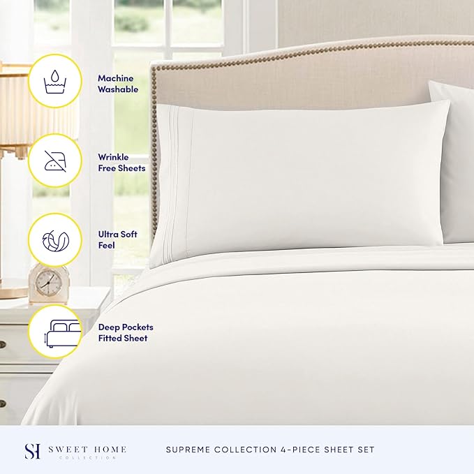 Full Size Sheet Sets - Breathable Luxury Sheets with Full Elastic & Secure Corner Straps Built In - 1800 Supreme Collection Extra Soft Deep Pocket Bedding, Sheet Set, EXTRA DEEP pocket - Full, Ivory