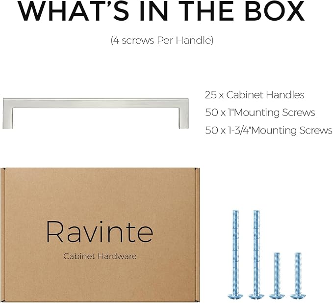 Ravinte 25 Pack Solid 6-1/4 Inch Center to Center Slim Square Bar Drawer Handles - Cabinet Hardware Brushed Nickel Pulls for Kitchen and Drawers