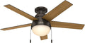 Hunter 59268 Anslee Indoor Low Profile Ceiling Fan with LED Light and Pull Chain Control, 46", Brown