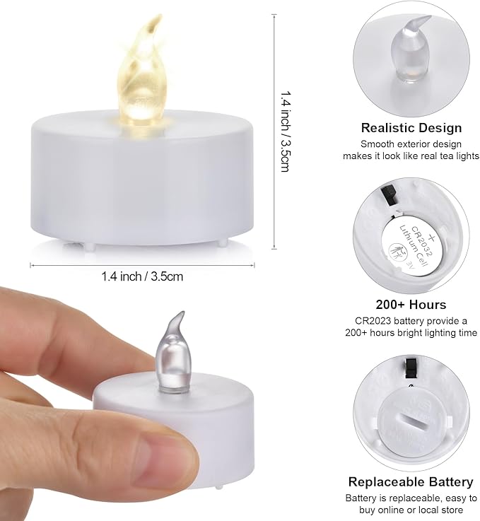 Hanzim LED Tea Lights Candles- 50PACK Flameless Candles Realistic and Bright Flickering Long Lasting 200Hours for Holiday Celebration,Party, Home Decoration Warm White,Battery Operated