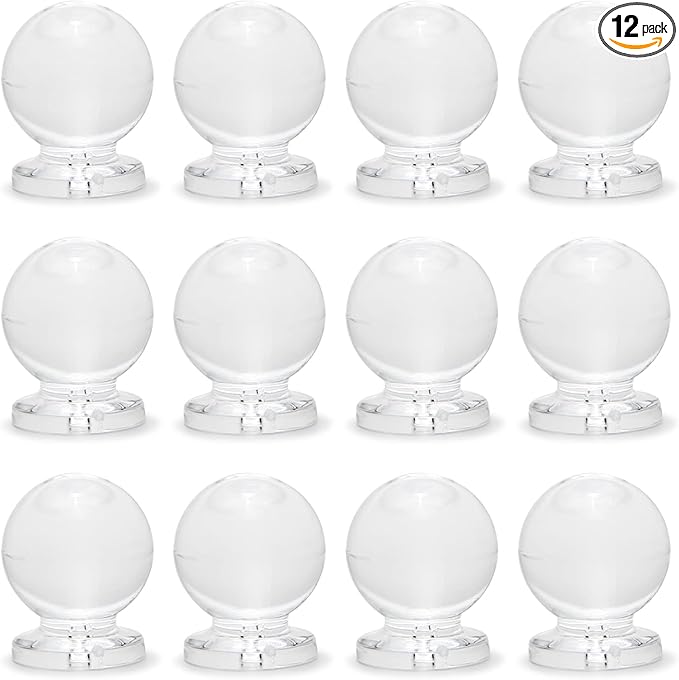 MroMax 12 Pcs Tiny Pull Handle Round Acrylic Mini Knob 16mm Diameter Clear Shiny Knob Cute Decoration for Jewelry Box, Gift Case and Makeup Box