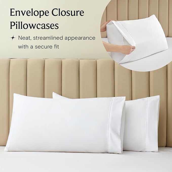 LuxClub 4 PC Queen Sheet Set, Bed Sheets Queen Size, Deep Pockets Wrinkle Free Cooling Bed Sheets Machine Washable Hotel Bedding Silky Soft - White Queen