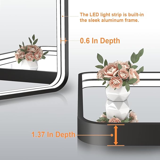 24x36 Inch LED Bathroom Mirror with Lights, Black Metal Framed LED Mirror for Bathroom, 3 Colors and Stepless Dimmable Wall Mounted Lighted Bathroom Vanity Mirror, Anti-Fog, Memory