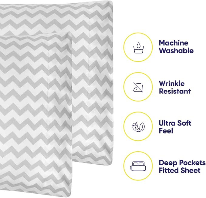 Twin Size Bed Sheets - 4 Piece 1500 Supreme Collection Fine Brushed Microfiber Deep Pocket Twin Sheet Set Bedding - 1 EXTRA PILLOW CASES, GREAT VALUE, Twin, Chevron Gray