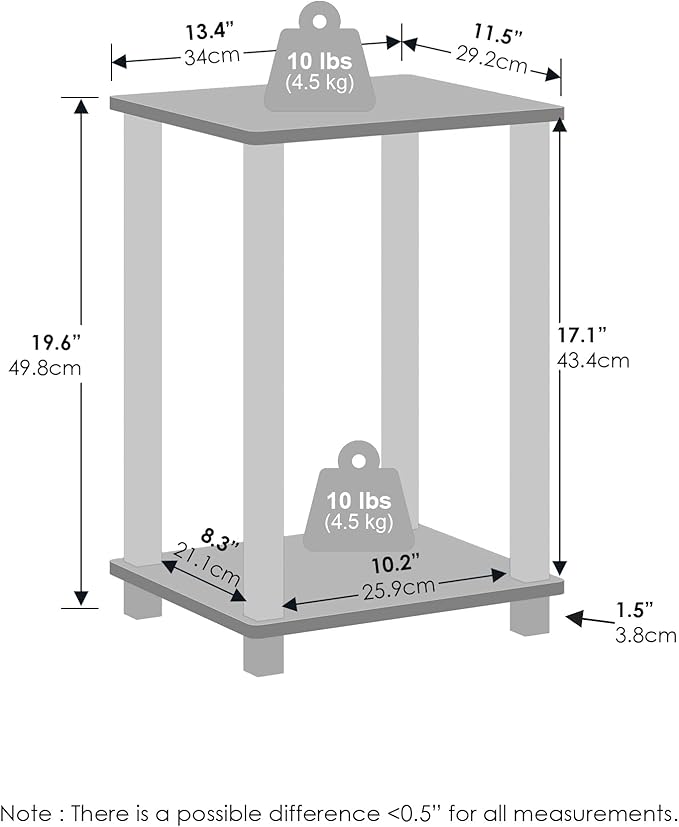 Furinno Simplistic Night Stand, 2-Tier Small Nightstand with Open Shelf, Toolless Assembly Bedside Table, End Table, Side Table, for Bedroom, Living Room, French Oak