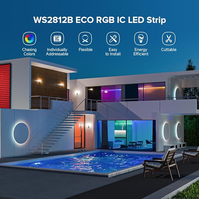 BTF-LIGHTING WS2812B RGB ECO LED Strip, Chasing Effects 5050SMD Individually Addressable 16.4FT 60Pixel/m 300Pixels Flexible Dream Color IP30 for Bedroom DIY Project DC5V(No Adapter or Controller)