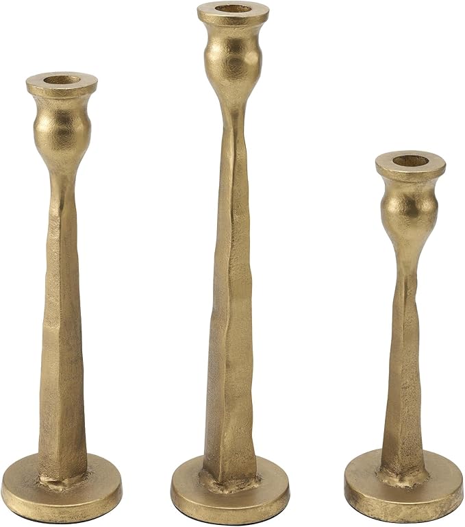 Heavy Duty Cast Iron Antique Brass Gold Candlestick Holders Set of 3,Tall Taper Candle Holders,Table Vintage Decor Centerpiece Candle Holders for Fireplace Party Dining Home