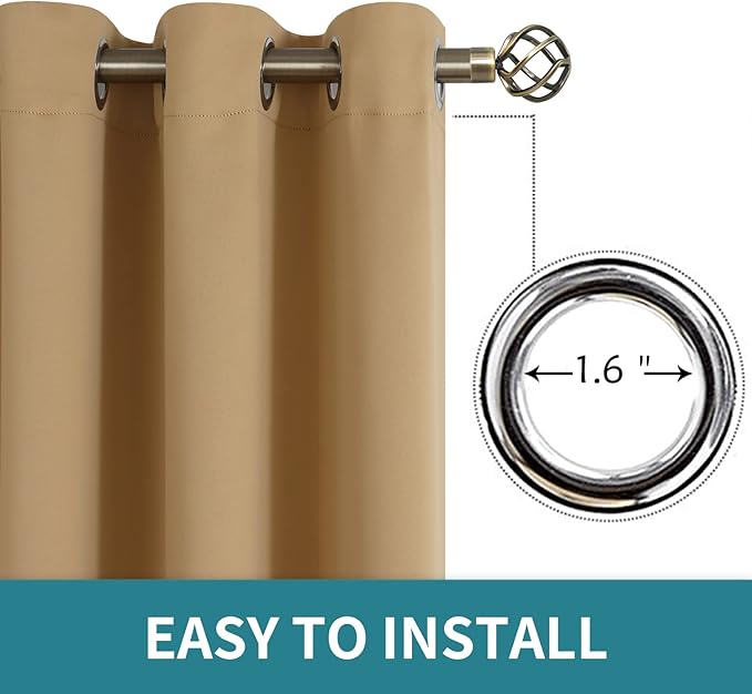 BGment Blackout Curtains - Grommet Thermal Insulated Room Darkening Bedroom and Living Room Curtains, Set of 2 Panels (52 x 120 Inch, Khaki)