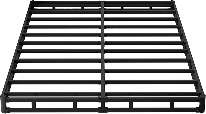 King Size Box Spring 4 Inch Low Profile, Heavy Duty Metal Box Spring Bed Base with Fabric Cover, Mattress Foundation, Easy Assembly, Noise Free, Black