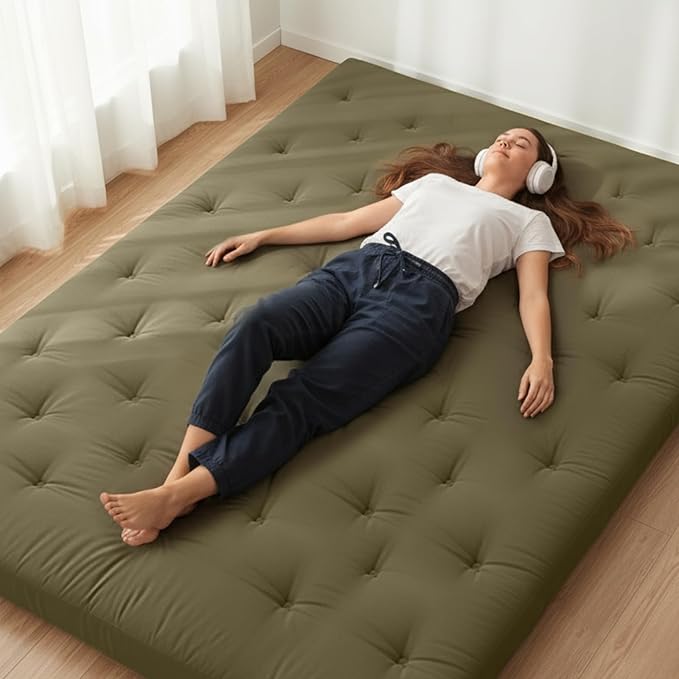 ZonLi Japanese Floor Futon Mattress Queen Size 80"x 60", 100% Cotton Cover 2.5'' Thicken Tatami Mattress, Foldable Sleeping Pad, Portable Dormitory Tatami Mat, Roll Up Floor Lounger Bed for Adult