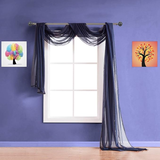 Warm Home Designs Standard Length Navy Blue Sheer Window Scarf. Valance Scarves are 54 X 144 Inches. Great As Wedding Arch Draping Fabric, Bed Canopy Or for Decorative Project. AM Navy 144"