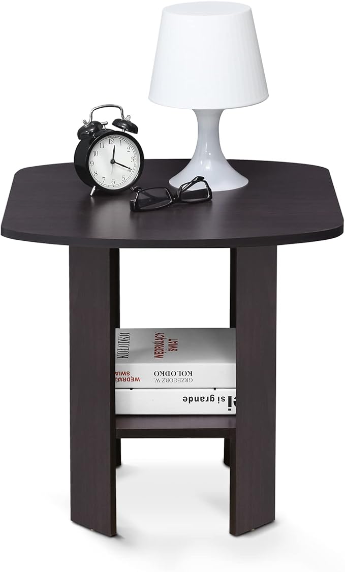 Furinno SIMPLE DESIGN Side Table, 2-Tier End Table, Open Shelves Night Stand, Bedside Table, for Living Room, Bedroom, Dark Walnut