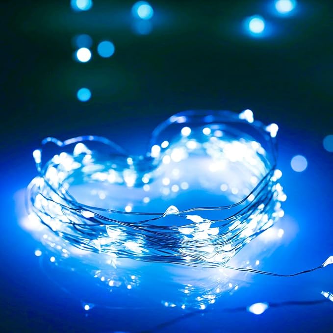 String Lights, Waterproof LED String Lights,2 Pack 20ft 60 LED Festival Decorations Crafting Battery Powered Copper Wire Starry Fairy Lights (Blue)