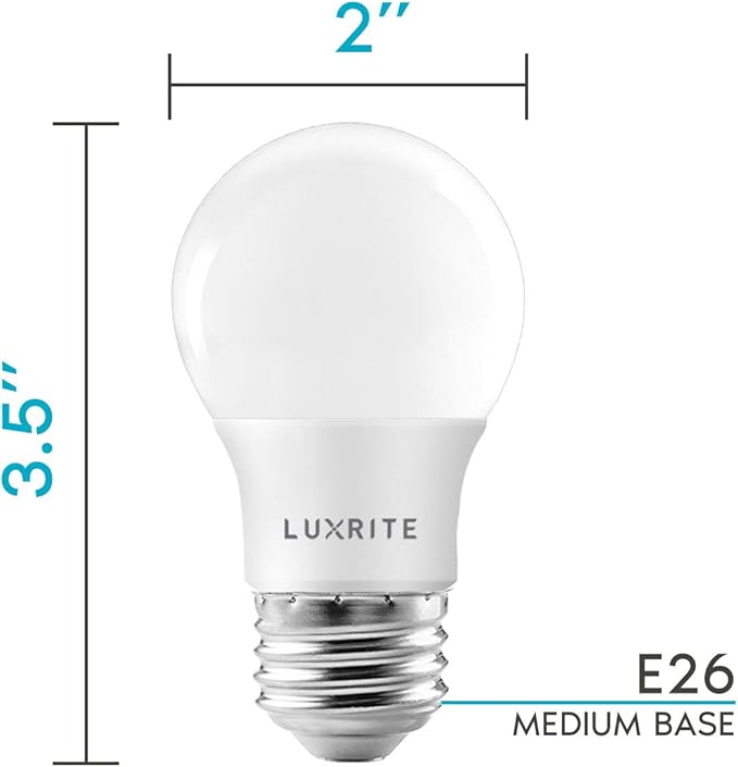 LUXRITE A15 LED Bulb 40W Equivalent, 7W, 4000K (Cool White), 600 Lumens, Enclosed Fixture Rated, Dimmable Ceiling Fan Light Bulbs, E26 Medium Base, UL Listed - Indoor and Outdoor (4 Pack)
