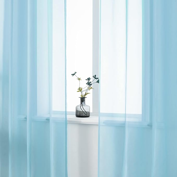 DUALIFE Sky Blue Voile Sheer Curtains Grommet,Look Semi Natural Light Flow Sheer Drapes,Elegant Solid Color Touch Soft Drapes for Living Room Bedroom,Set of 2 Panels 52X120 Inch Long 10 FT Baby Blue