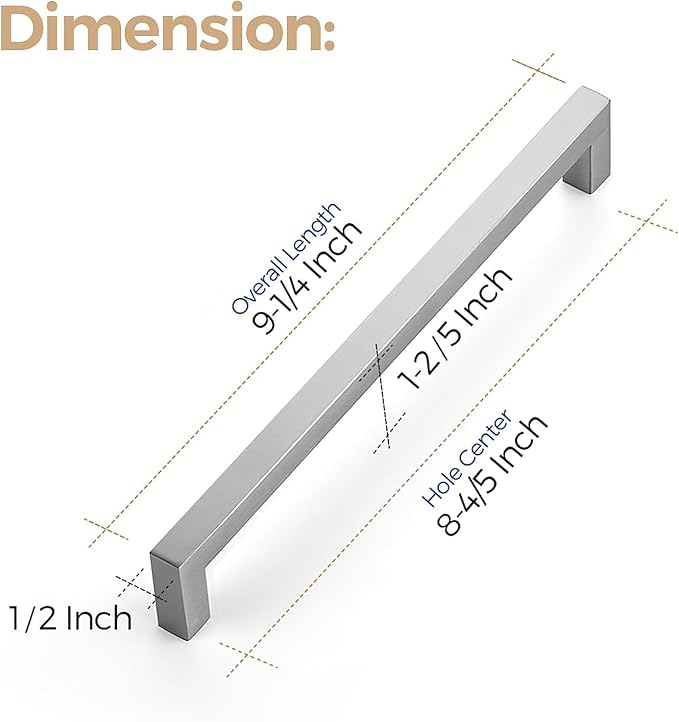 Ravinte 10 Pack 8-4/5 Inch Square Cabinet Handles - Satin Nickel & Brushed Nickel Drawer Pulls - Kitchen Cabinet Hardware