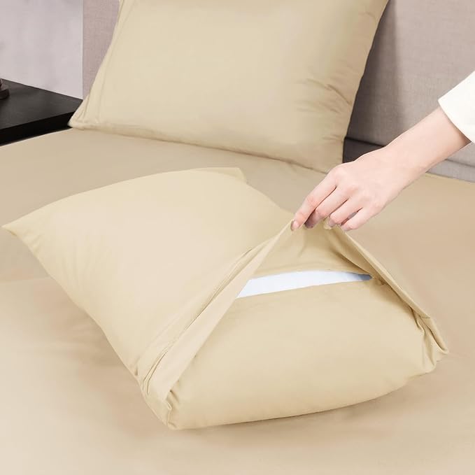 Mejoroom Queen Size Sheet Set - Hotel Luxury 1800 Bedding Sheets & Pillowcases - Deep Pocket Fitted Sheet, Soft, Breathable, Wrinkle & Fade Resistant - 4 Piece (Queen, Taupe)