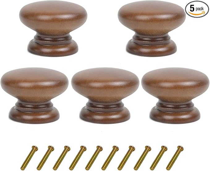 Mysummer 5 Pack Round Wood Drawer Knobs Walnut Finished Kitchen Cabinet Pulls Handles Hardware for Kitchen Cabinets Furniture Dresser Wardrobe Cupboard Drawer Pulls Knobs 33x25mm/1.3x0.98inch(DiaxH)