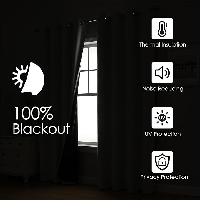 ChrisDowa 100% Blackout Curtains 120 inch Long for Bedroom with Black Liner, 2 Thick Layers Total Blackout Thermal Insulated Grommet Long Window Curtains 2 Panels Set (Beige, 52 x 120 Inch)